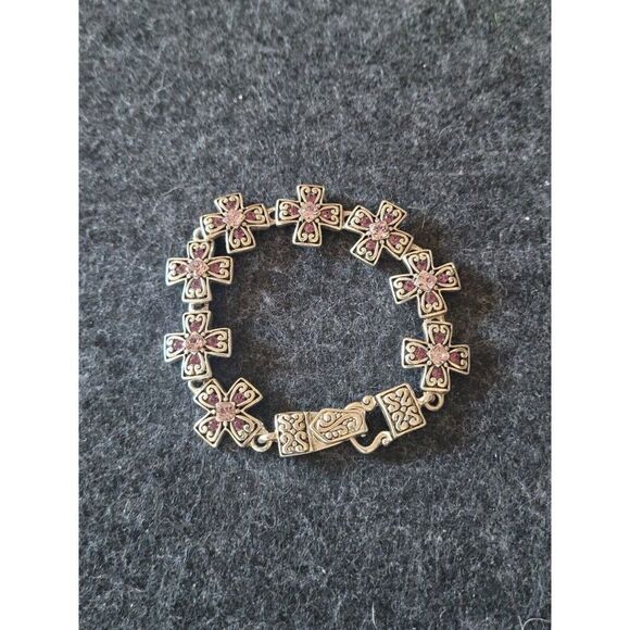 Premier Design Silver Pink Rhinestone Greek Cross Links Bracelet~Magnetic Clasp - Picture 1 of 4